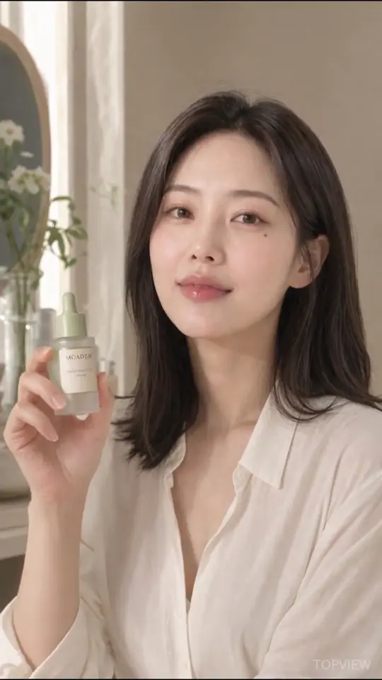 MOADEW CF형 광고의 가상 모델과 세럼 제품